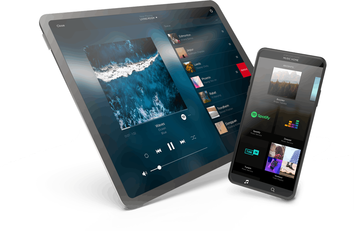 Phone and tablet with savant app interface